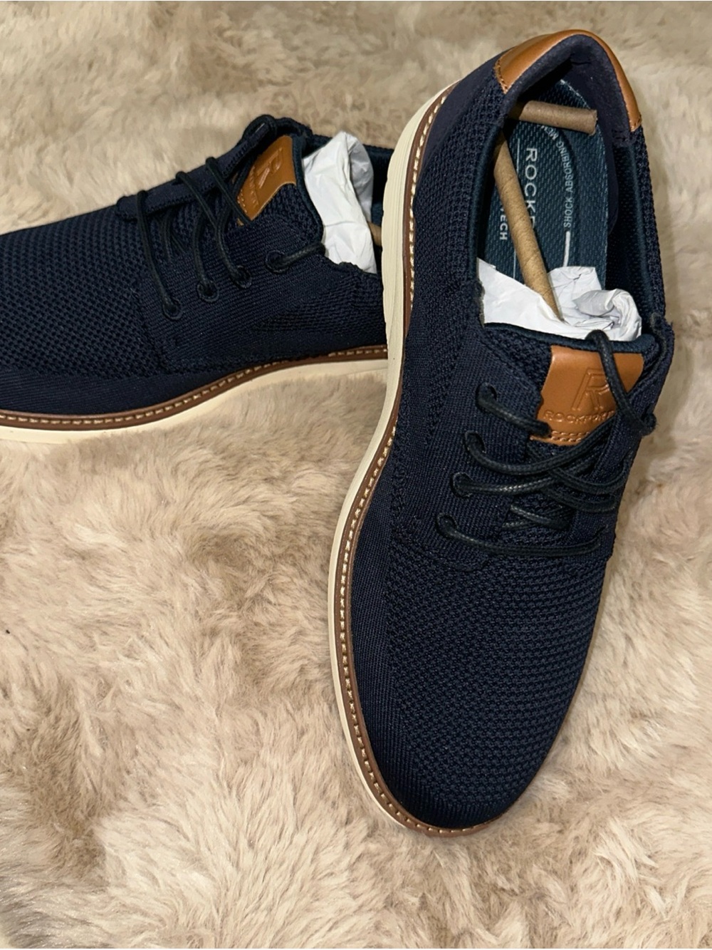 Rockport Men's Navy Knit Lace-Up with Tan Trim